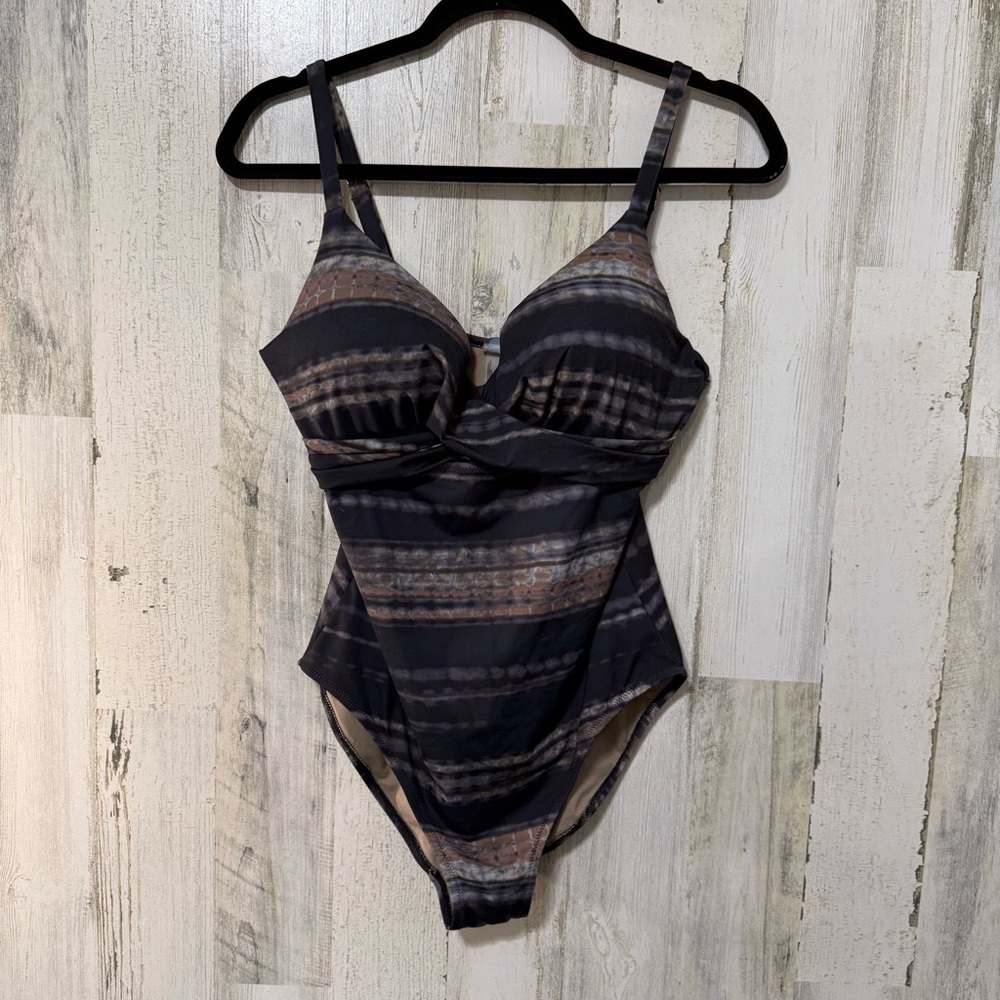 Leilani Striped Black and Brown One-Piece Swimsuit